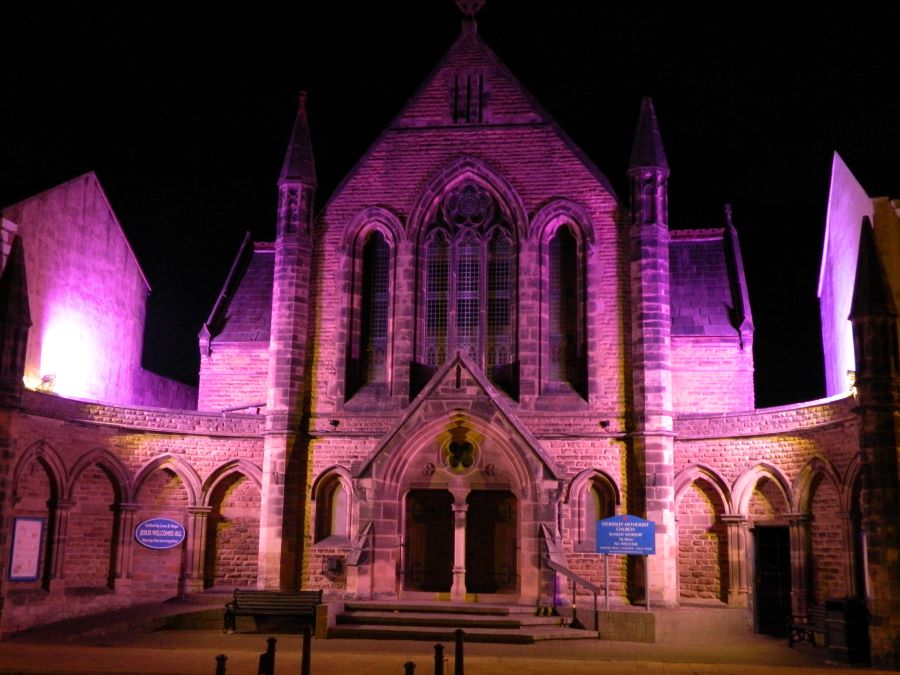 Stokesley Methodist Church lit purple for World Polio Day